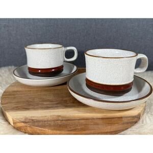 Vintage Denby Stoneware Cup and Saucer Set of Two